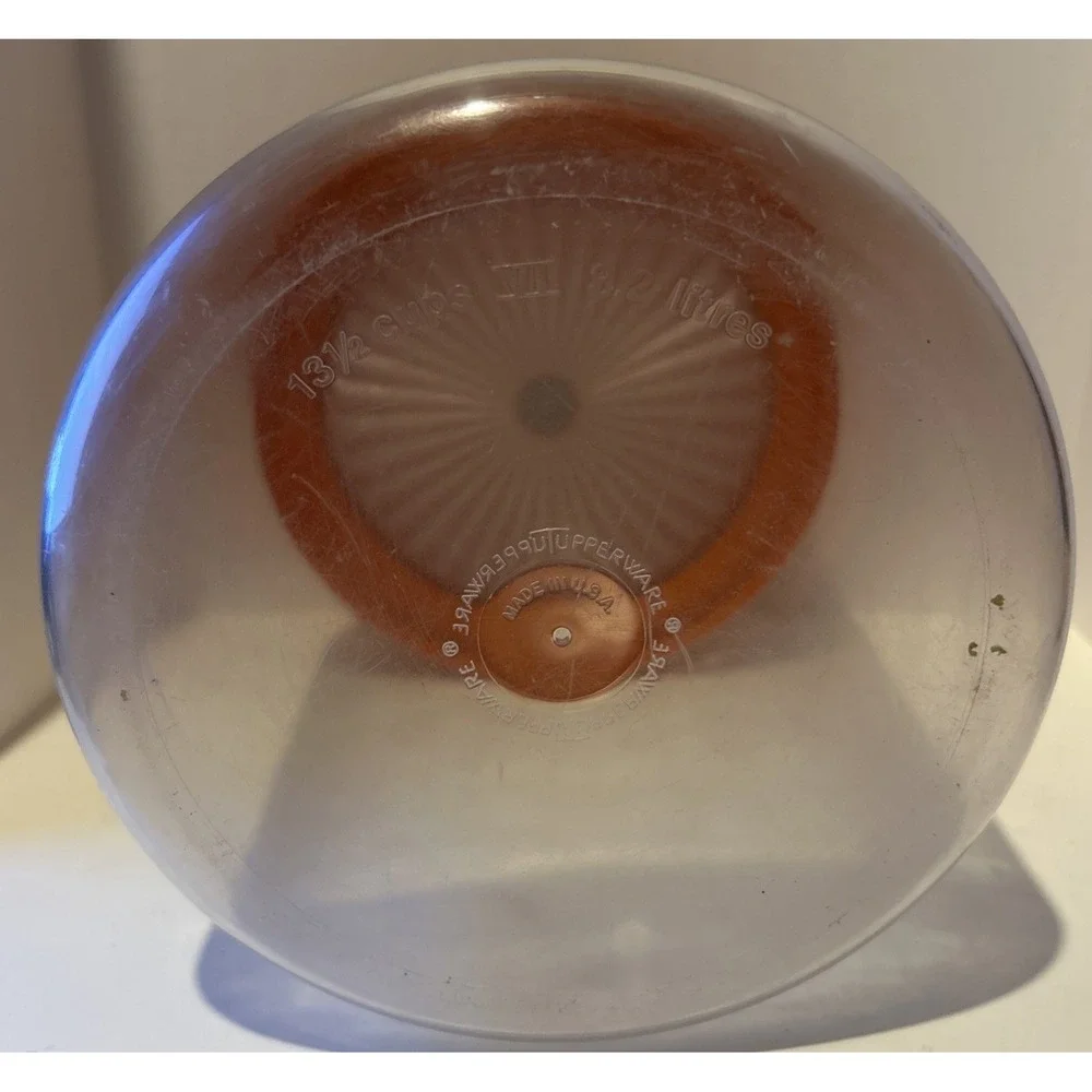 Vintage 13.5 Cup Tupperware Clear Acrylic Cannister Orange Lid #1484‎